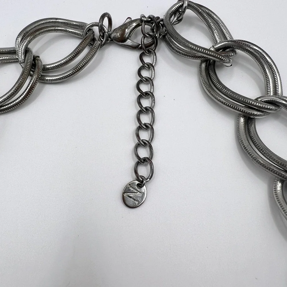 Heavy Chunky Silver Tone Statement Necklace Signed N Oversized Links 222g